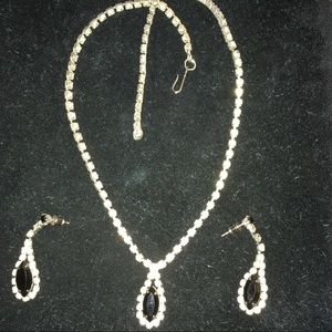 Vintage Blue Cut Stones Pendant and Earrings